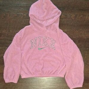Nike Pink Sherpa Hoodie with Gray Swoosh Tag